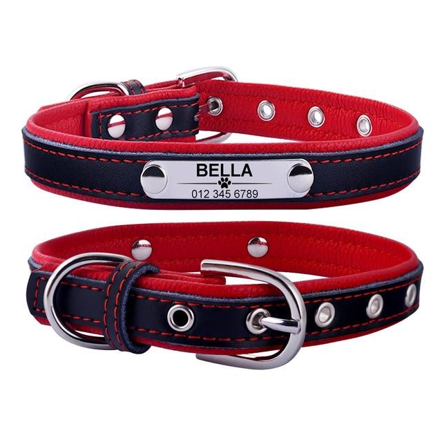 Leather Dog Collar With Personalised Engraved Nameplate Pet Collars &amp; Harnesses Best Pet Store Red XS 22-28cm 