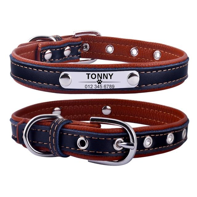 Leather Dog Collar With Personalised Engraved Nameplate Pet Collars & Harnesses Best Pet Store Brown XS 22-28cm 
