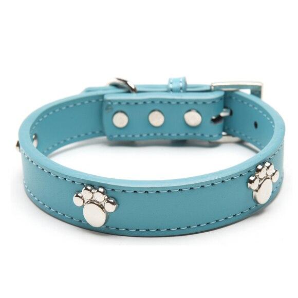 Leather Pet Collar Paw Style Pet Collars & Harnesses Best Pet Store Blue Small 