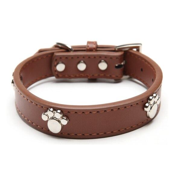 Leather Pet Collar Paw Style Pet Collars & Harnesses Best Pet Store Brown Small 