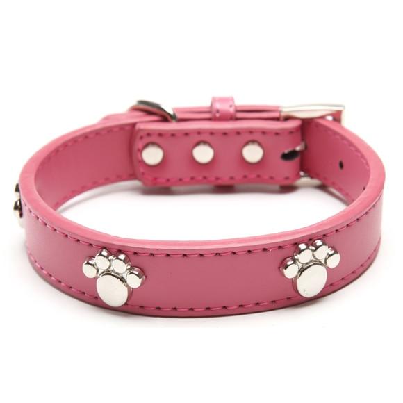Leather Pet Collar Paw Style Pet Collars & Harnesses Best Pet Store Pink Small 