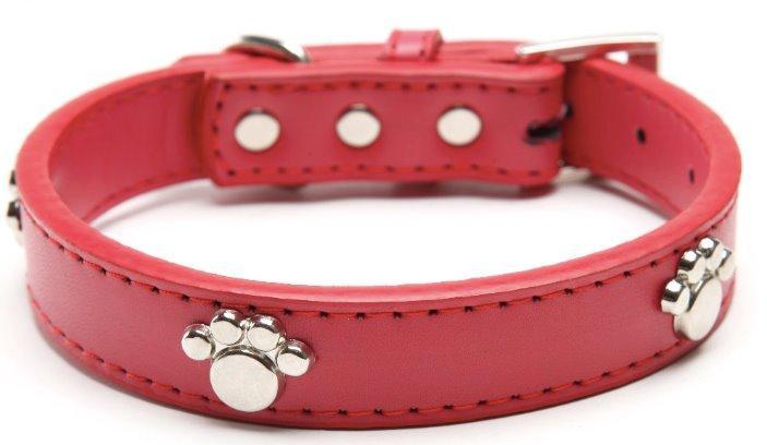 Leather Pet Collar Paw Style Pet Collars &amp; Harnesses Best Pet Store Red Small 