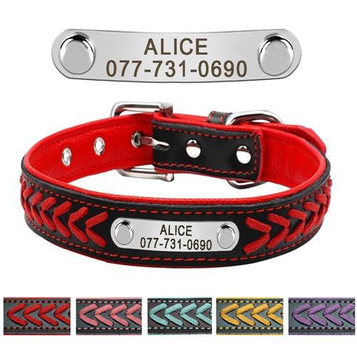 Leather Pet Collar With Personalised Nameplate Pet Collars &amp; Harnesses Best Pet Store Red X Small 