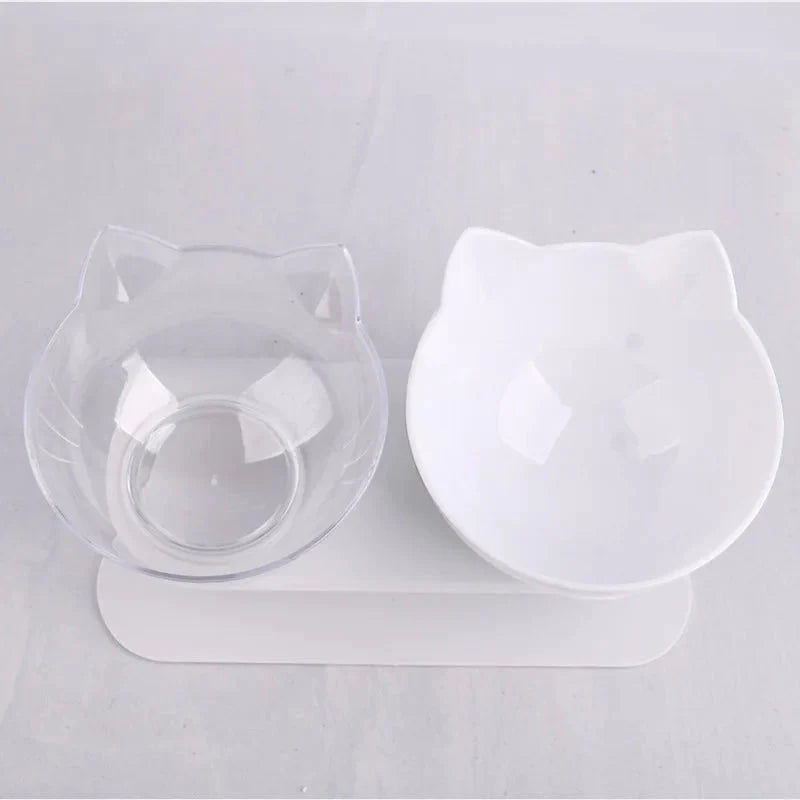 Non-Slip Double Cat Bowls Pet Bowls, Feeders & Waterers Best Pet Store Clear & White 