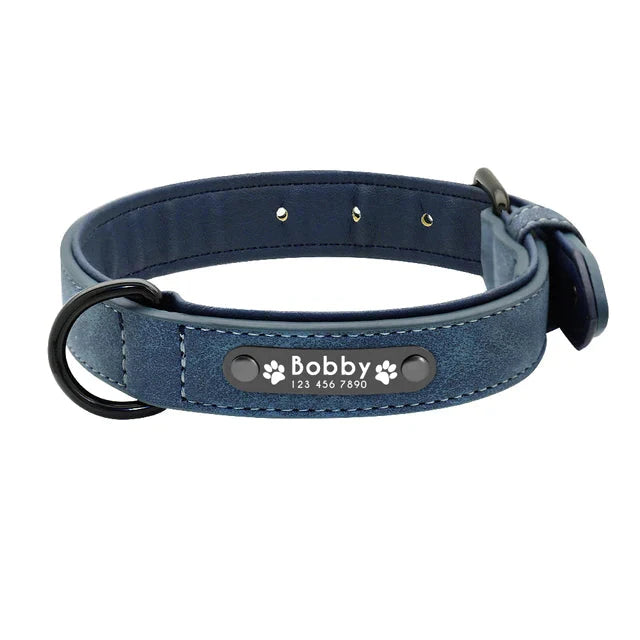Personalised Custom Leather Dog Collar Pet Collars & Harnesses Best Pet Store Blue Small 
