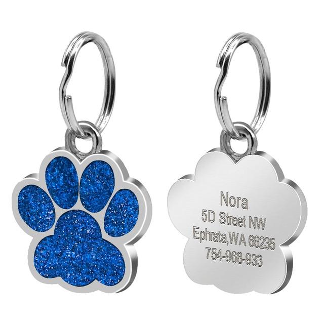 Personalised Engraved Pet ID Tag Pet ID Tags Best Pet Store Paw Dark Blue 