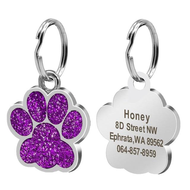 Personalised Engraved Pet ID Tag Pet ID Tags Best Pet Store Paw Purple 