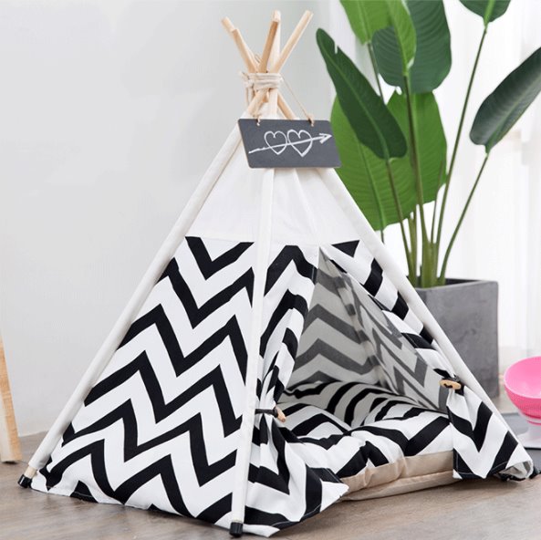 TeePee Tent Pet Bed - 7 Designs! Dog Beds Best Pet Store Black Stripe Small 