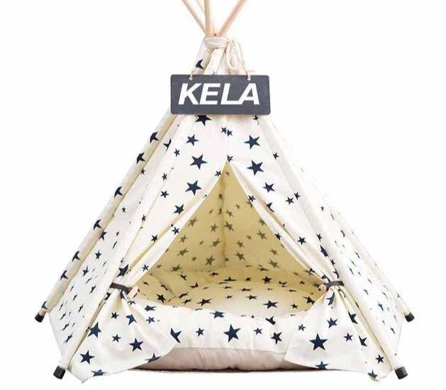 TeePee Tent Pet Bed - 7 Designs! Dog Beds Best Pet Store Blue Star Small 
