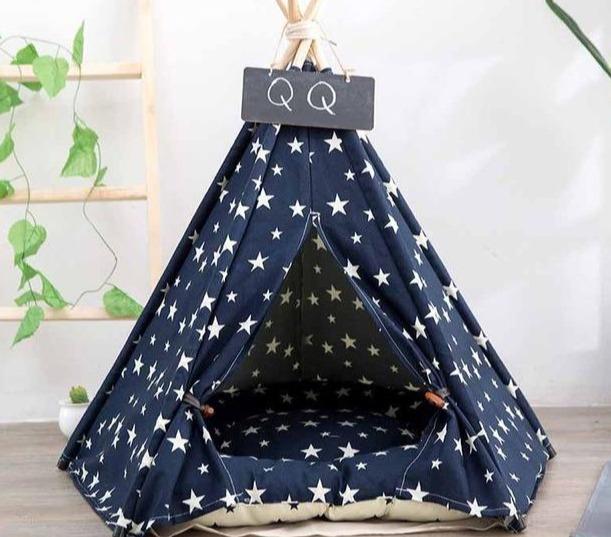 TeePee Tent Pet Bed - 7 Designs! Dog Beds Best Pet Store Navy Stars Small 